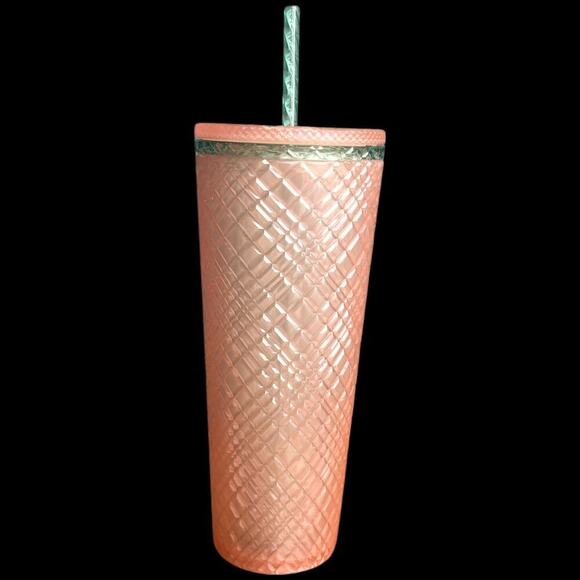STARBUCKS Pearl Peach Jeweled Diamond Venti Cold Cup Tumbler 24 oz - Picture 3 of 10